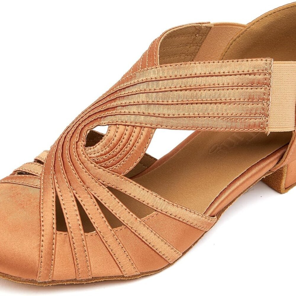 Women Salsa Dance Shoes Satin Suede Sole Closed Toe Ballroom Latin Size 8
